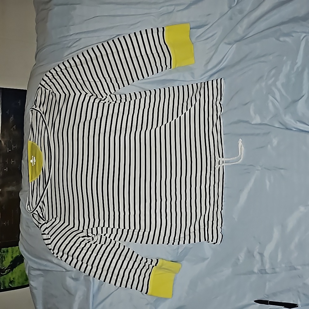Talbots Nautical Stripe 3/4 Sleeve Shirt Top Stretch Black Yellow size xl